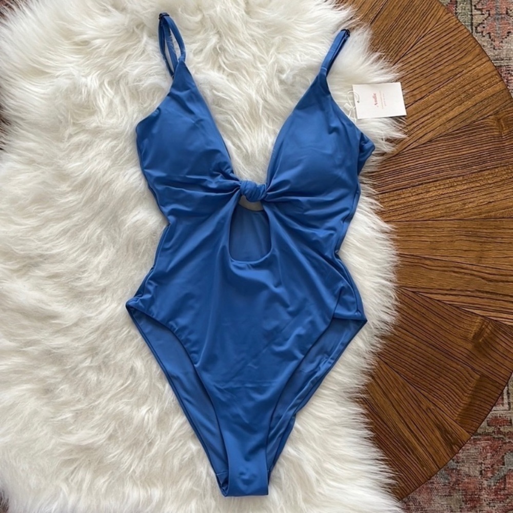Andie Swim Santorini Knot One Piece Swimsuit Size S Blue Cutout